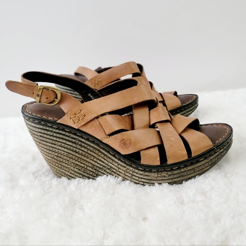 Born Strapy Leather Wedges Sandals